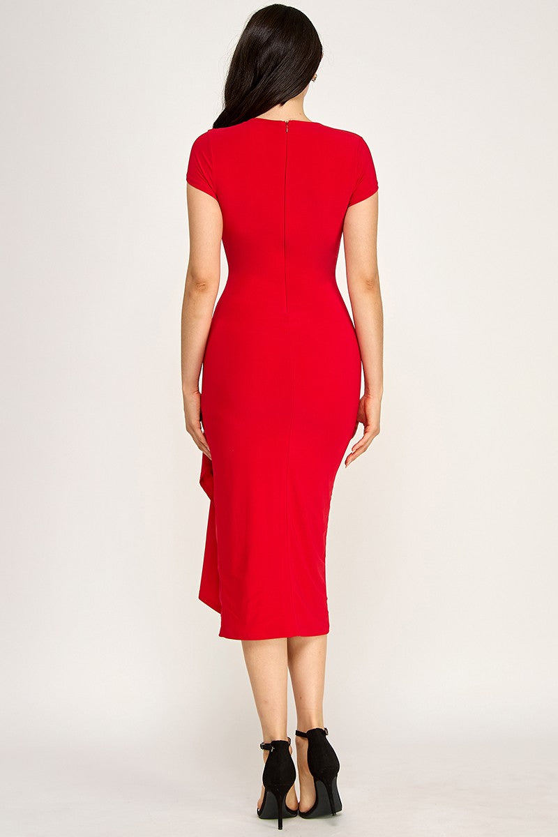 Spring Haze Front Slit Sash Detail Midi Dress