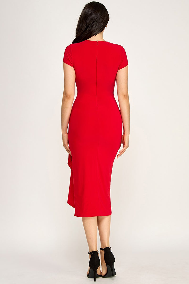 Spring Haze Front Slit Sash Detail Midi Dress
