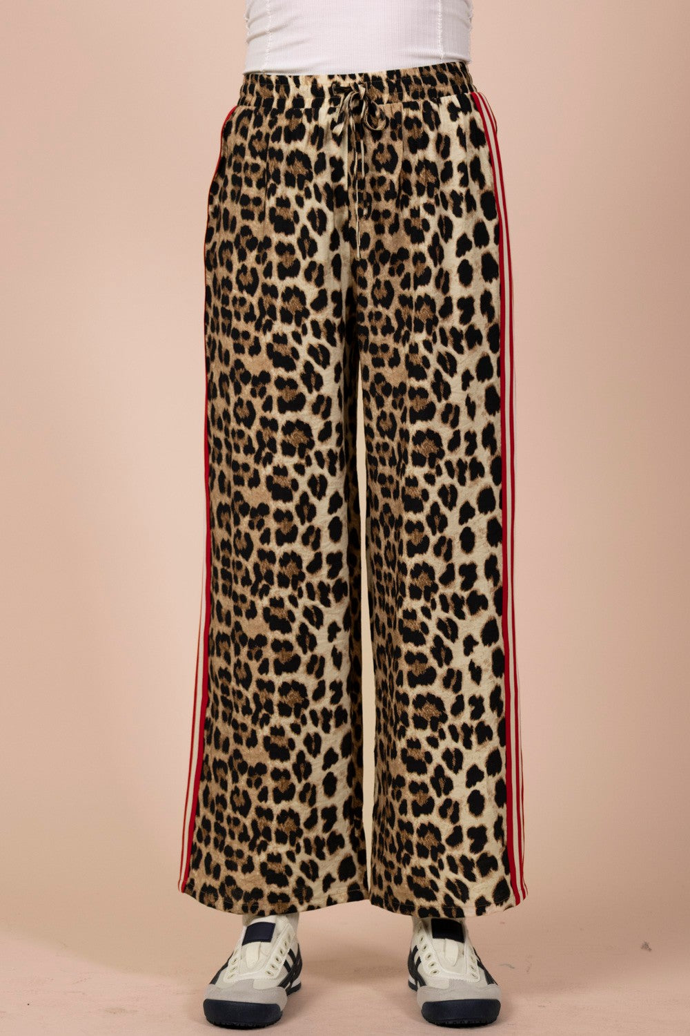 Very J Leopard Side Stripe Wide Leg Pants