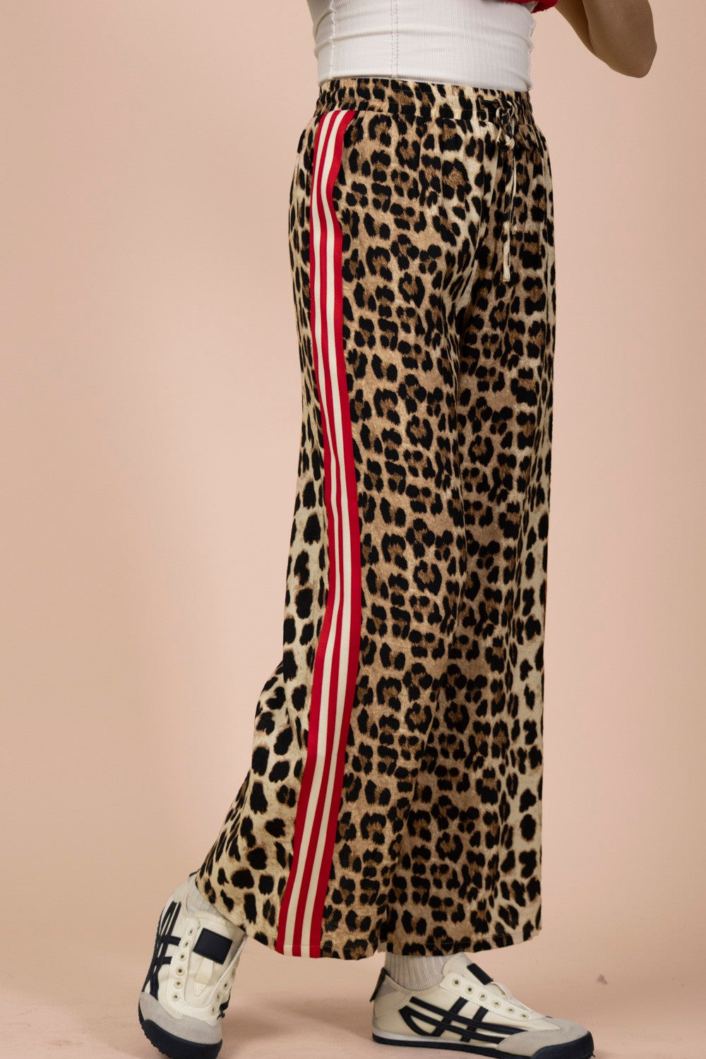 Very J Leopard Side Stripe Wide Leg Pants
