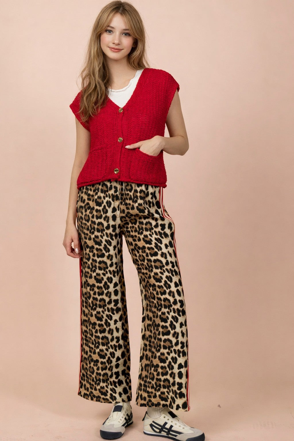 Very J Leopard Side Stripe Wide Leg Pants
