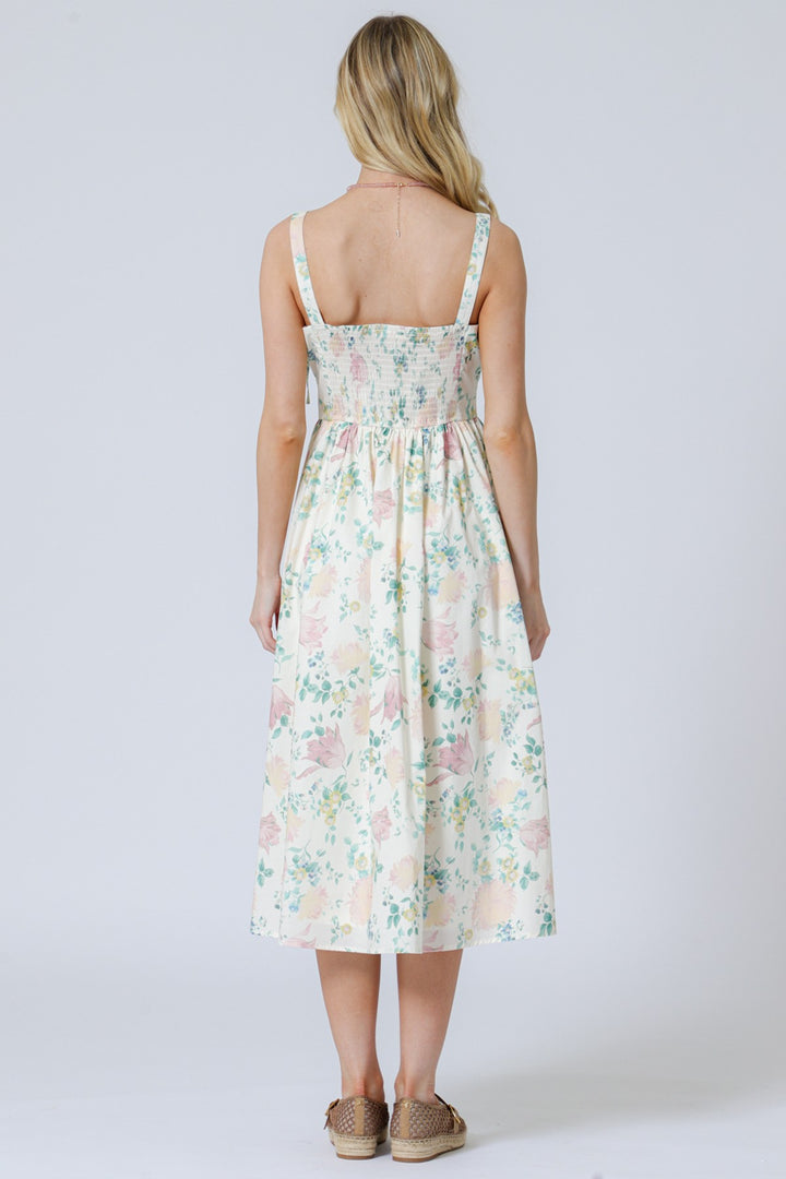 Aakaa Floral Poplin Bustier Midi Dress With Tie Strap