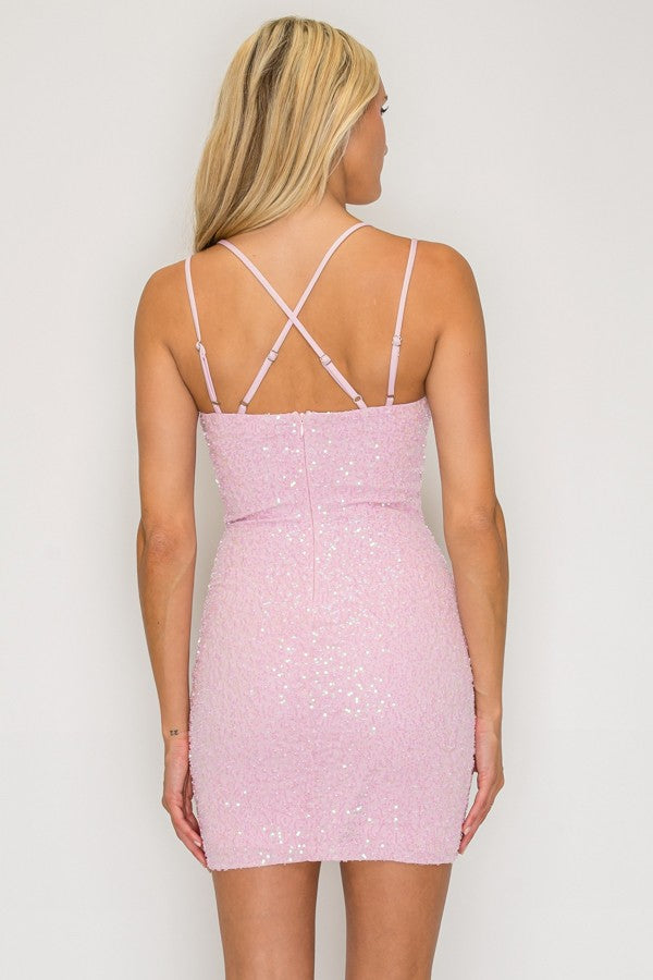 Lovesome Double Strap Beaded Bodycon Mini Dress