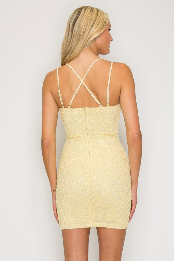 Lovesome Double Strap Beaded Bodycon Mini Dress