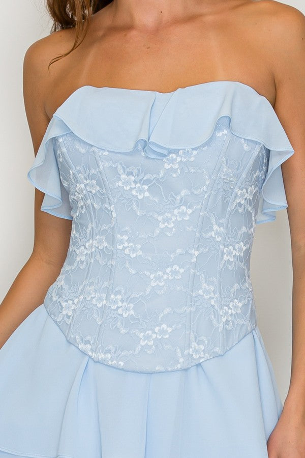 Lovesome Lace Corset Ruffled Mini Dress