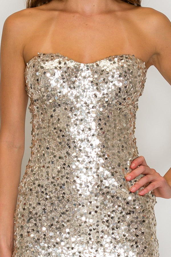Lovesome Sweetheart All-Over Sequin Mini Dress