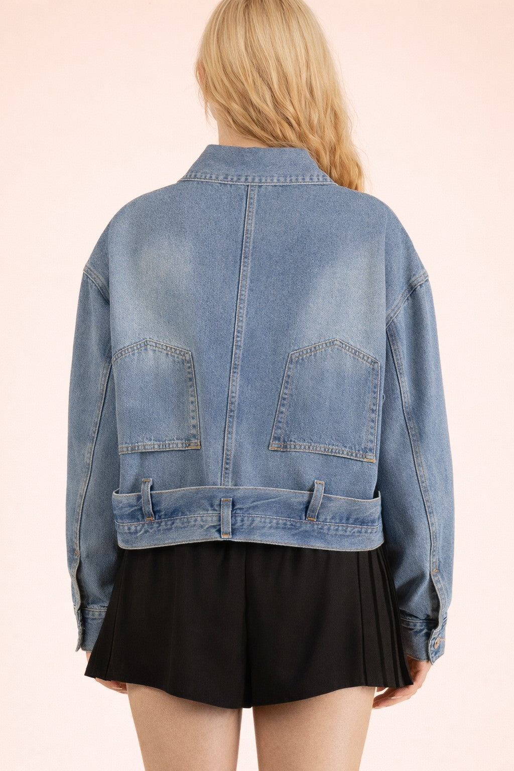 Very J Washed Denim Casual Button Down Jacket