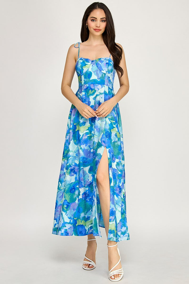 Spring Haze Flower Print Long A-line Dress