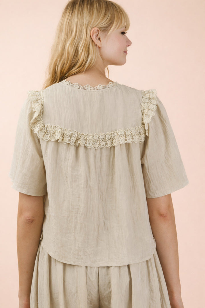 Very J Lace Trim Button Front Blouse