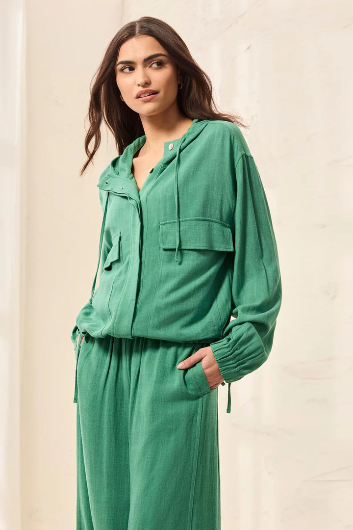 Tribal Lightweight Linen Button-Front Hooded Jacket