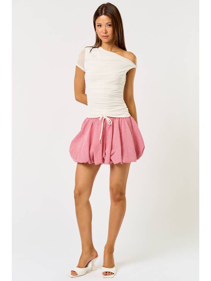 Blue Blush Bubbled Gingham Skirt