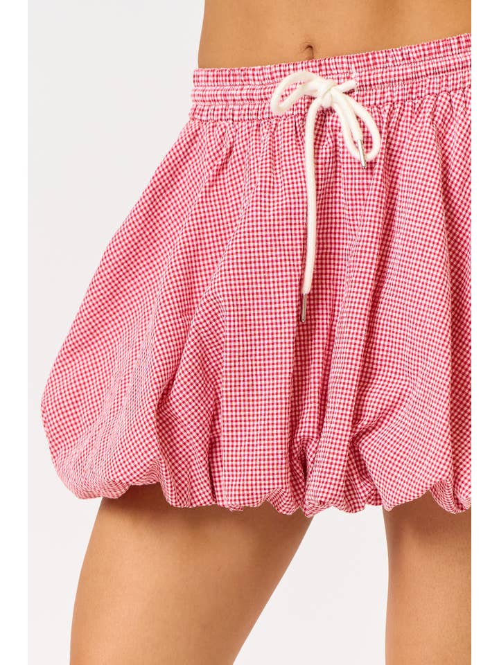 Blue Blush Bubbled Gingham Skirt