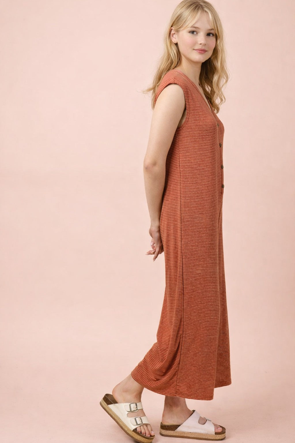 Very J Striped Knit Wide Leg Jumpsuit