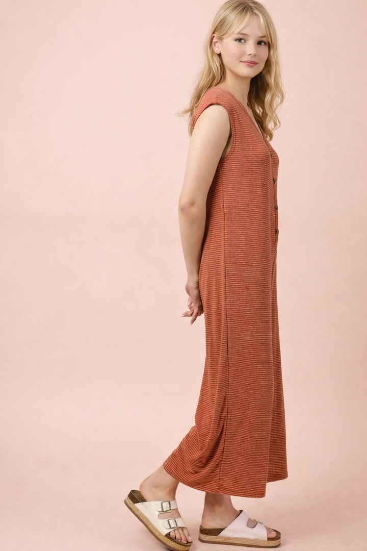 Very J Striped Knit Wide Leg Jumpsuit