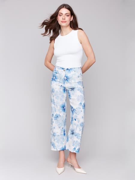 Charlie B Screen Printed Cropped Linen Blend Pant