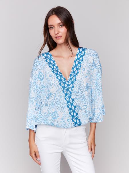 Charlie B Printed Overlap Blouse