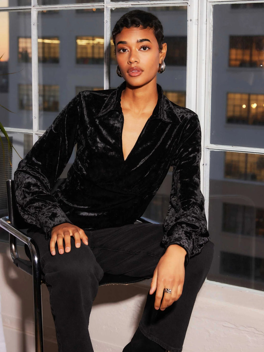 Fifteen Twenty Bianca Collared Shirred Top