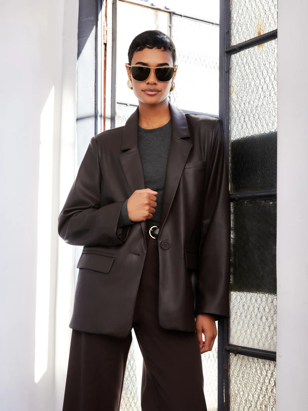 Fifteen Twenty Regan Faux Leather Blazer