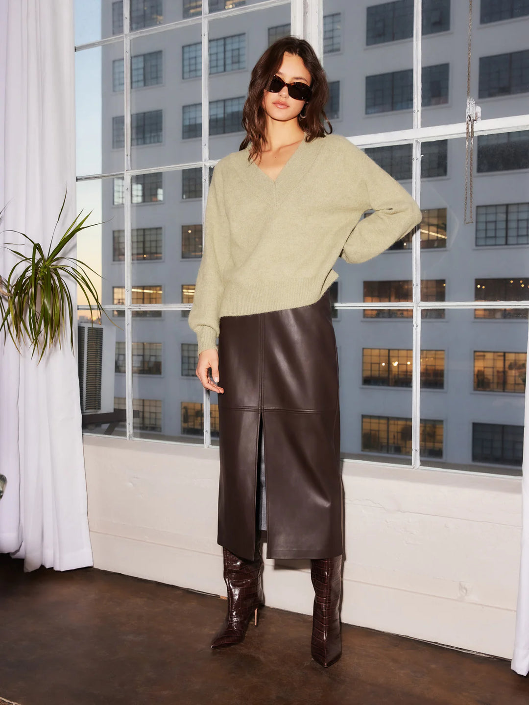 Fifteen Twenty Kaia Faux Leather Midi Skirt