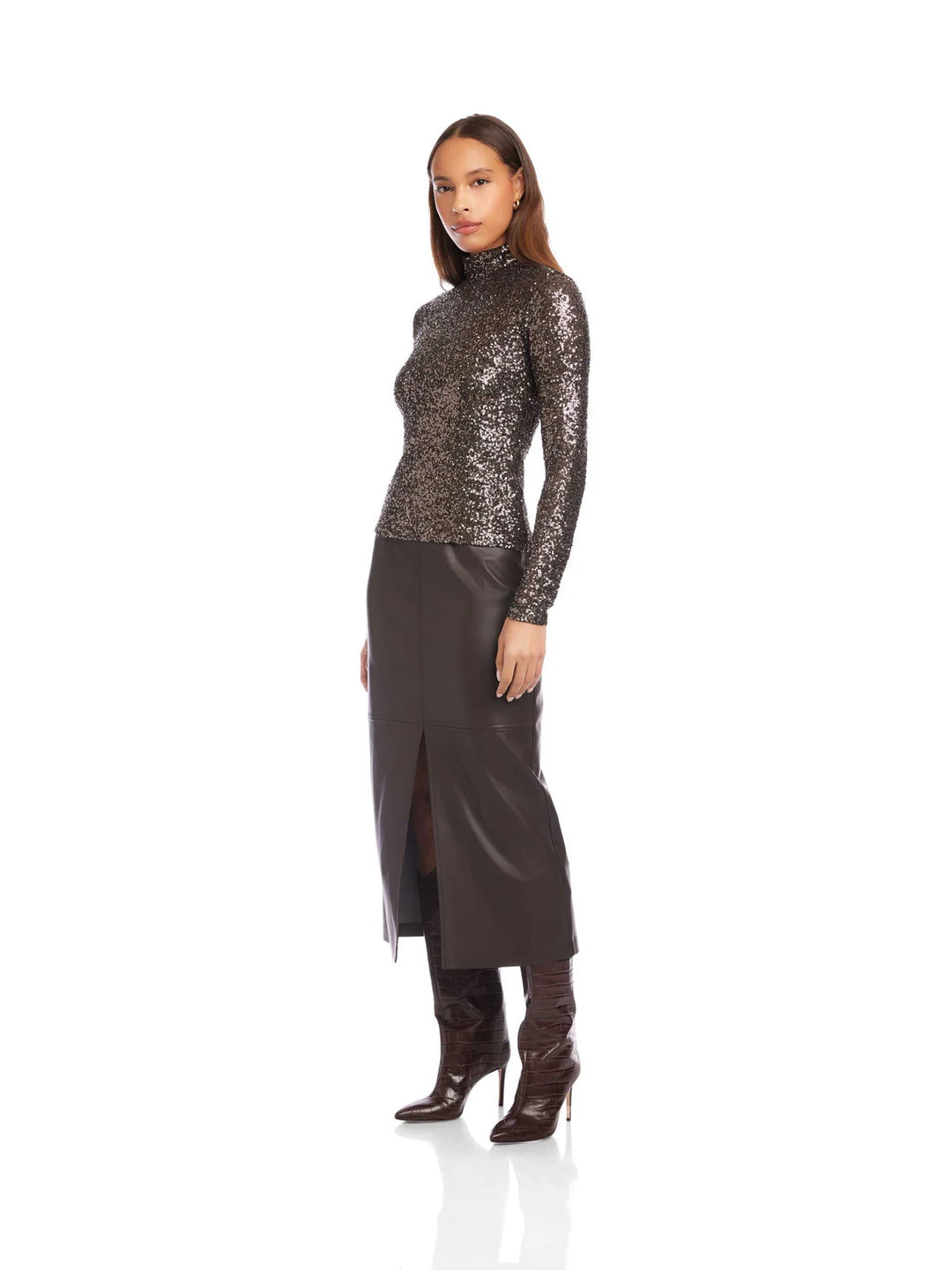 Fifteen Twenty Mara Sequin Mock Neck Top