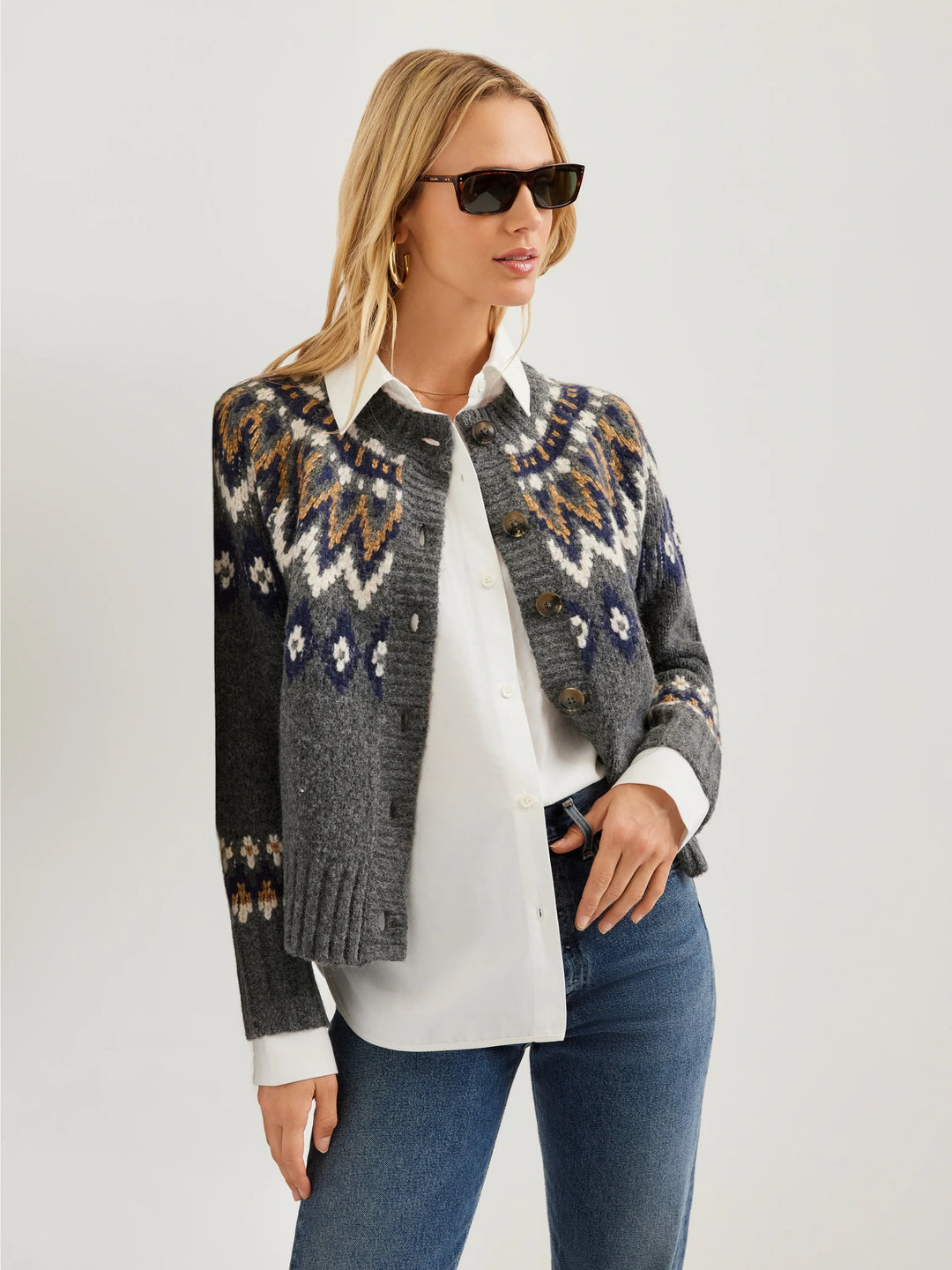 Fifteen Twenty Alina Mixed Media Jacquard Cardigan