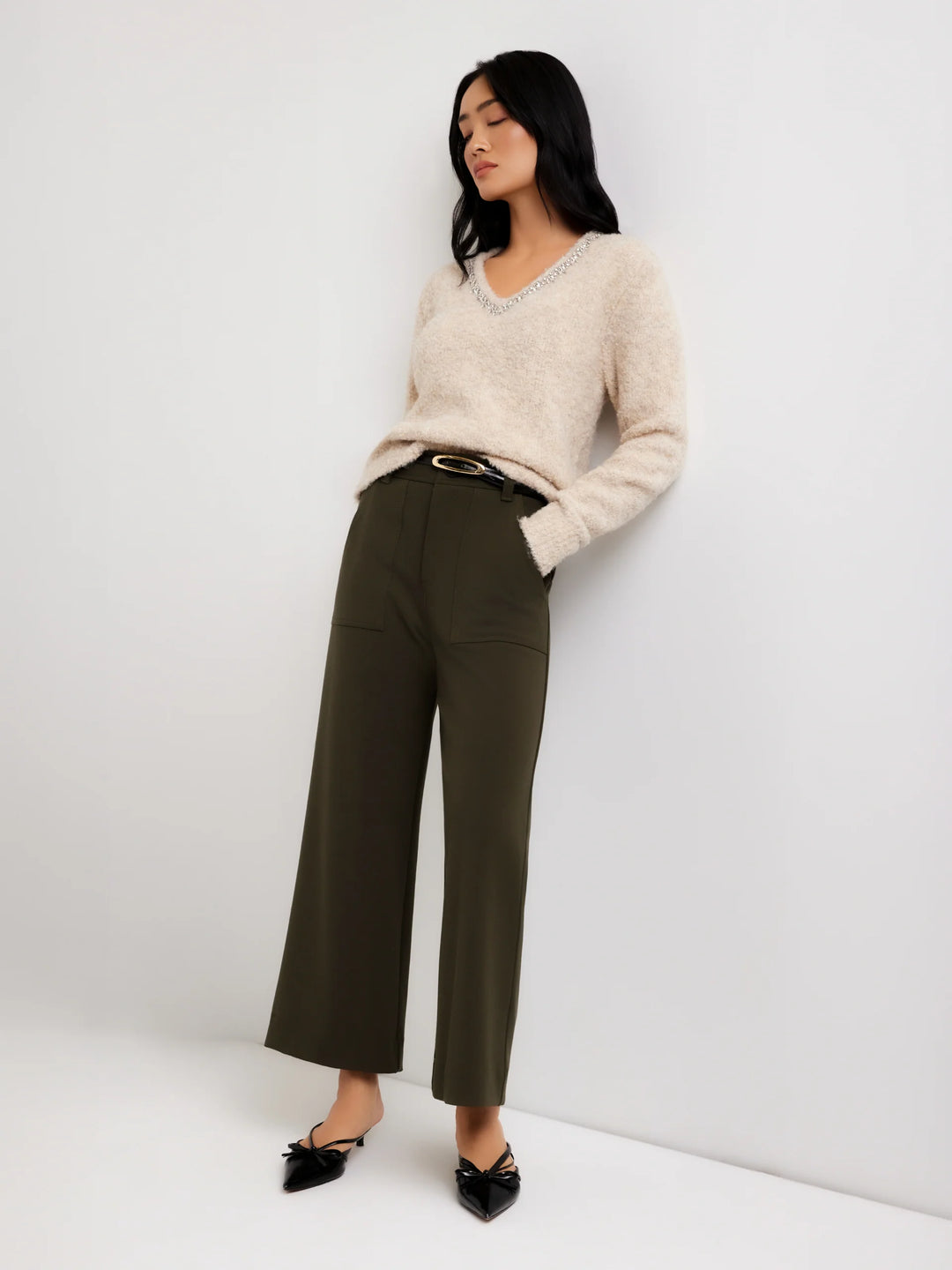 Fifteen Twenty Ash Embellished V Neck Sweater