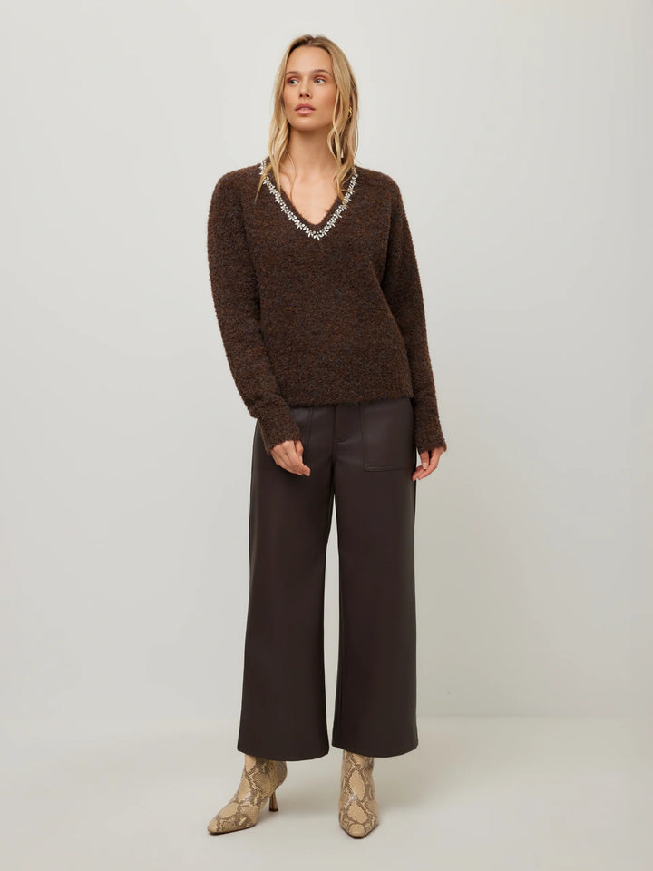Fifteen Twenty Ash Embellished V Neck Sweater
