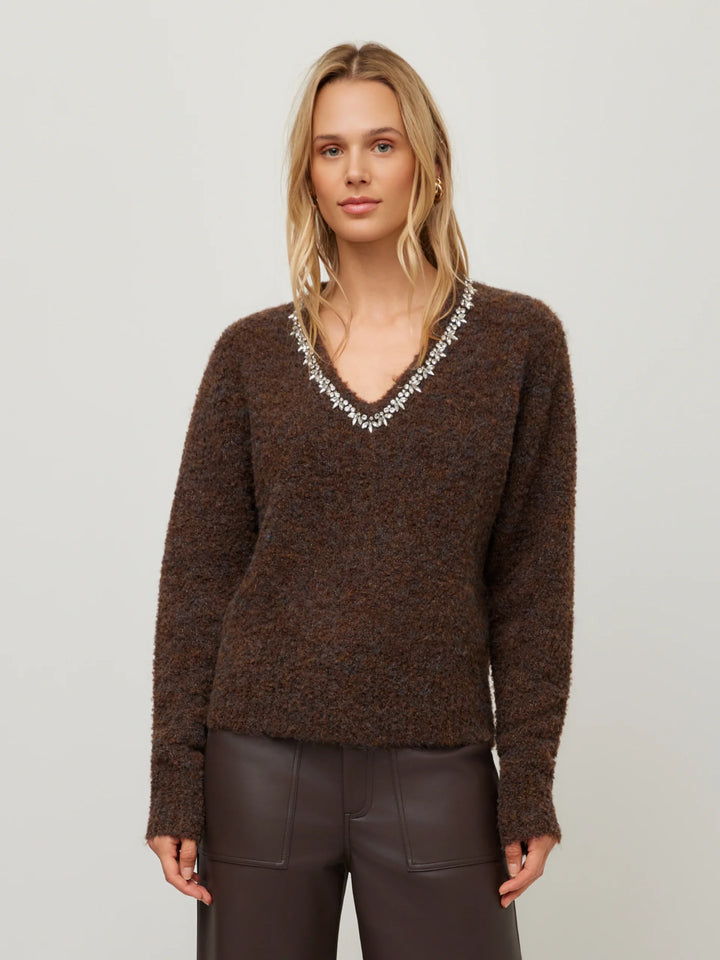 Fifteen Twenty Ash Embellished V Neck Sweater