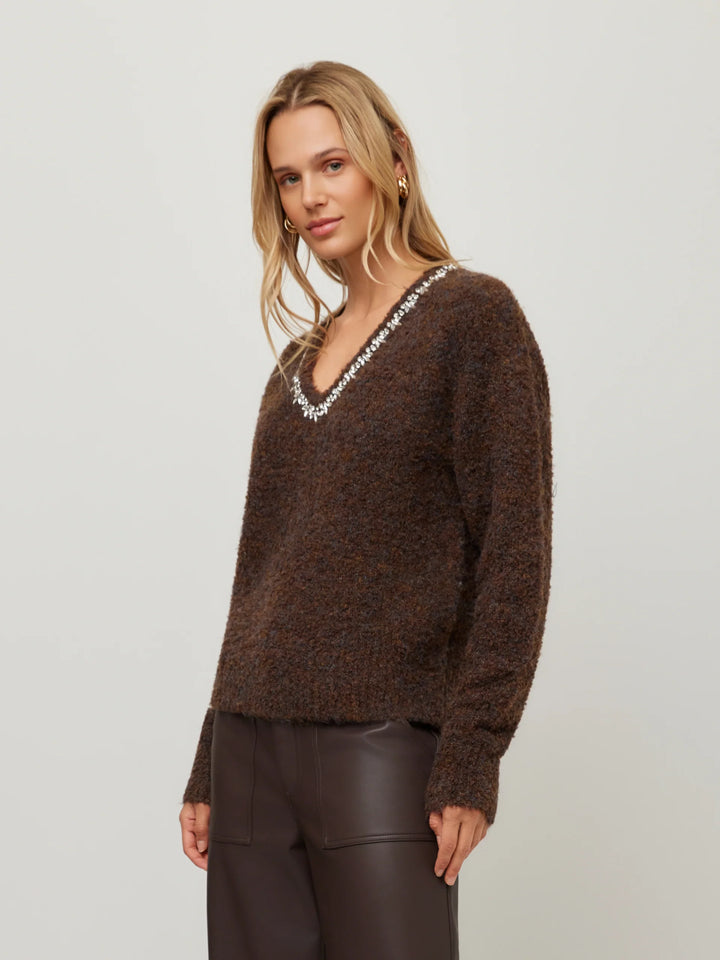 Fifteen Twenty Ash Embellished V Neck Sweater