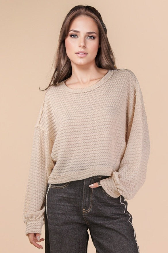 Very J Oversized Waffle Solid Knit Causal Top