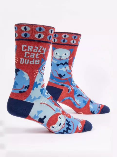 Chaussettes bleues Q Crazy Cat Dude Crew