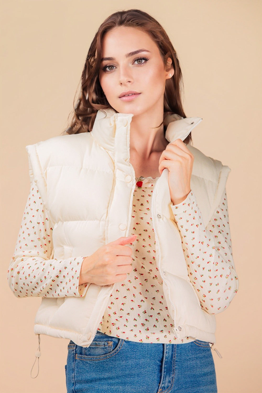 Very J Mock Neck Casual Puffer Vest