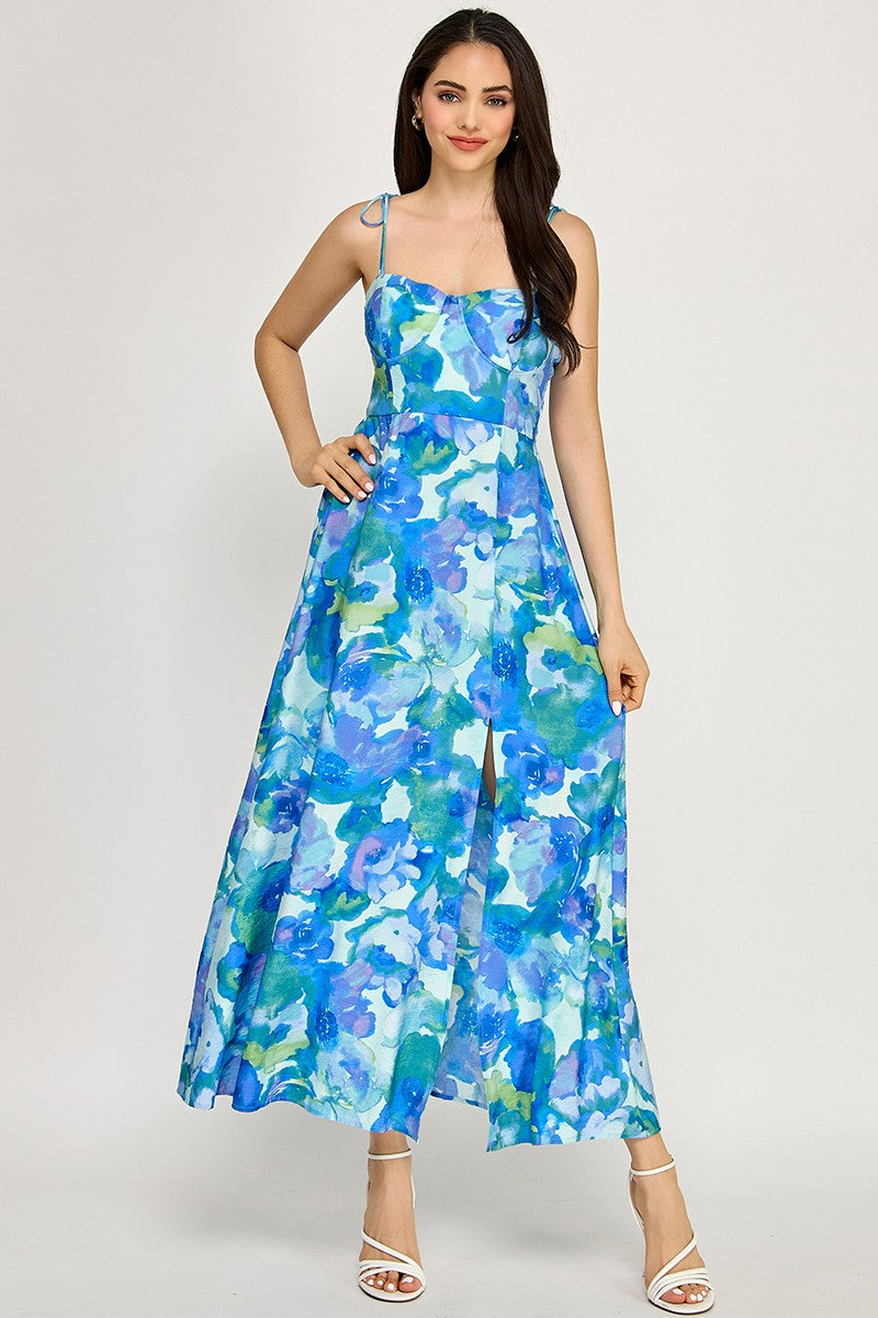 Spring Haze Flower Print Long A-line Dress