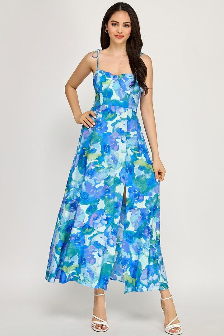 Spring Haze Flower Print Long A-line Dress