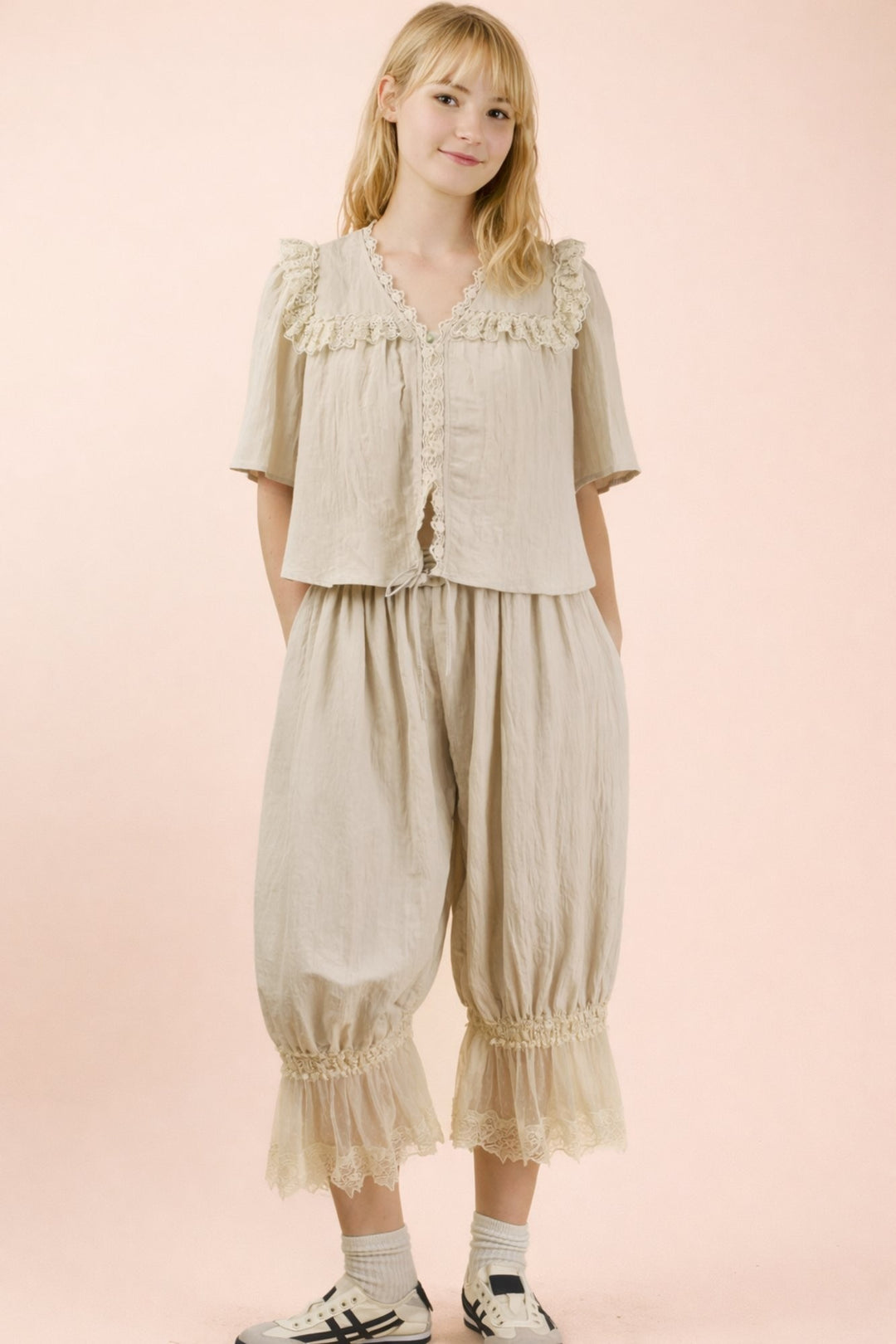 Very J Lace Trim Button Front Blouse