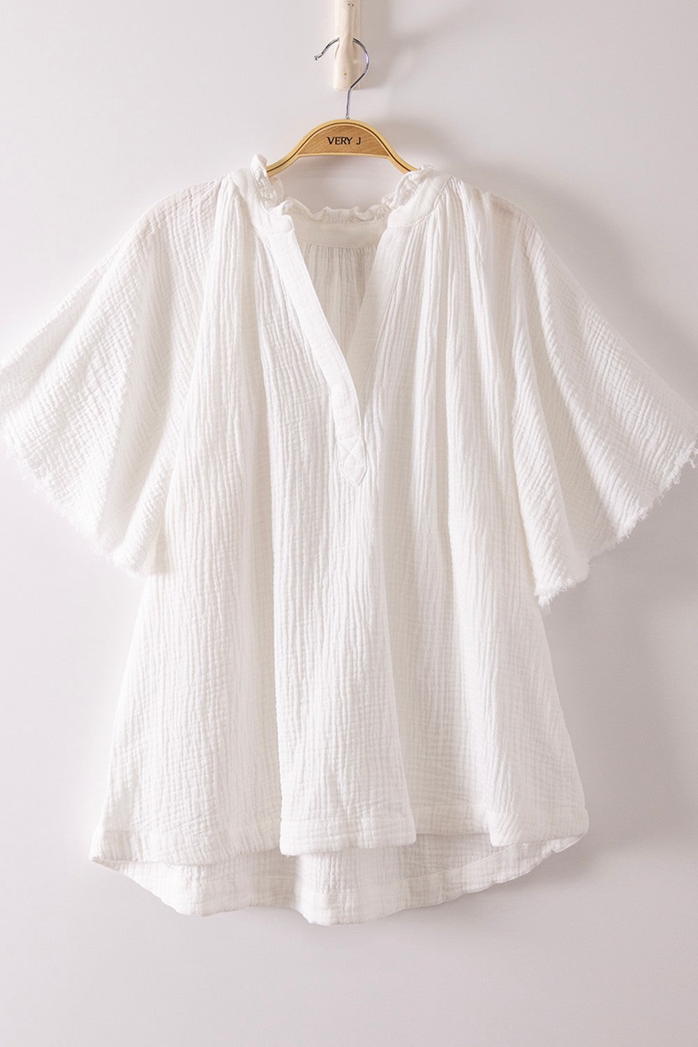 Very J Mineral Washed Gauze Split Neck Top