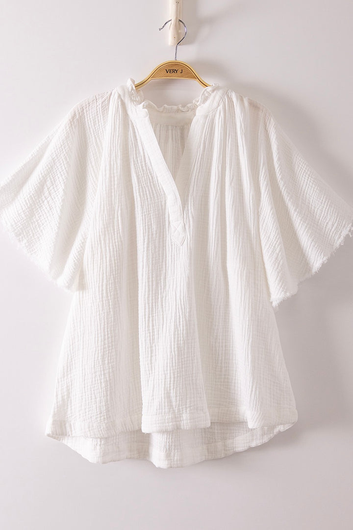Very J Mineral Washed Gauze Split Neck Top