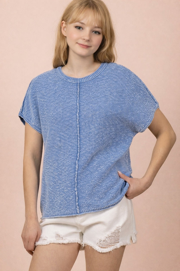 Very J Mineral Washed Knit Casual Sweater