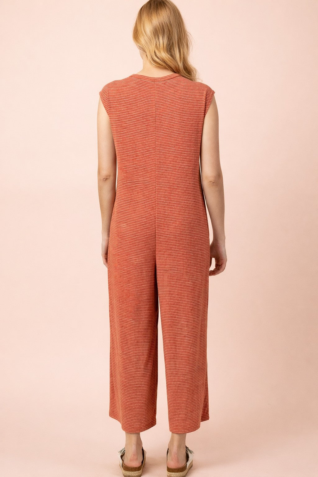 Very J Striped Knit Wide Leg Jumpsuit