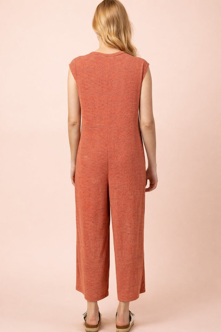 Very J Striped Knit Wide Leg Jumpsuit