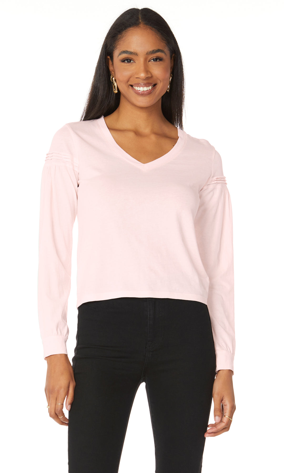 Bobi V-Neck Pintuck Detail L/S Tee