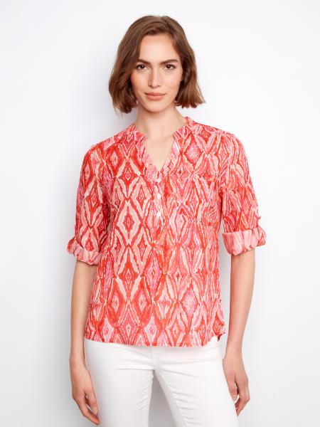 Charlie B Printed Cotton Gauze Half-Button Blouse