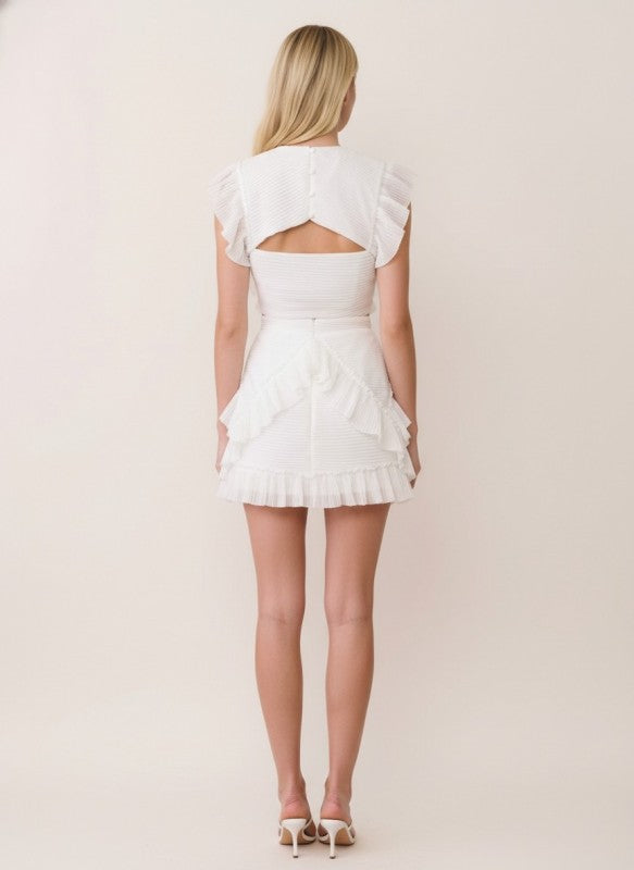 Lena Ruffled Cut-out Back Detail V-Neck Top & Ruffled Mini Skirt Set