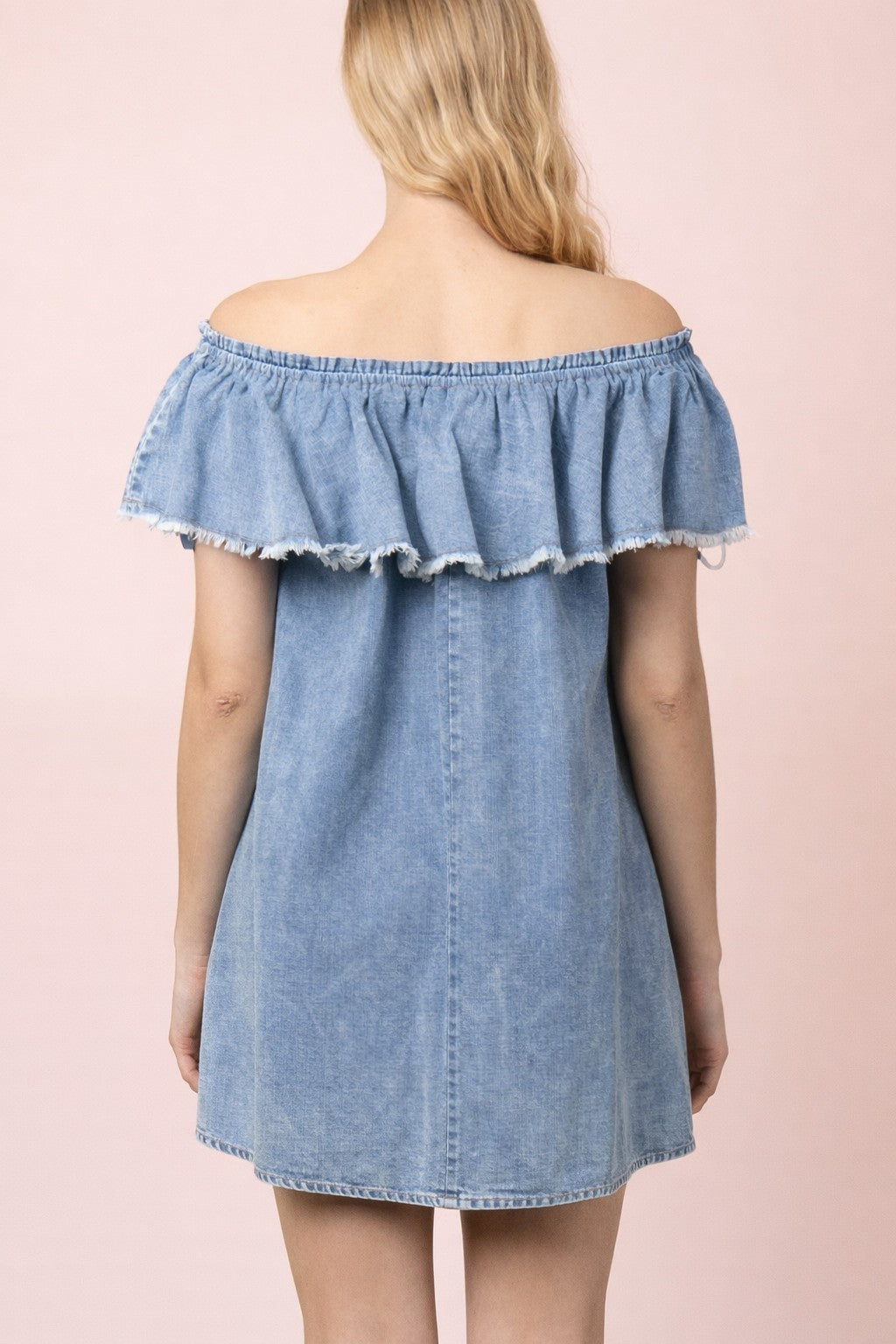 Very J Off-The-Shoulder Chambray Mini Dress