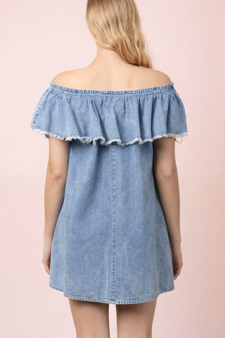 Very J Off-The-Shoulder Chambray Mini Dress