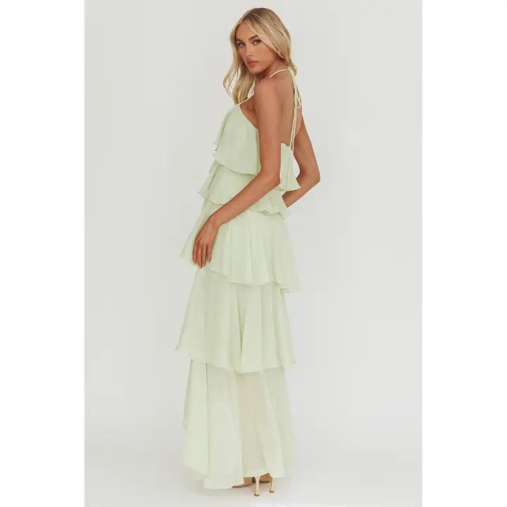 One & Only Halter Neck Ruffle Maxi Dress