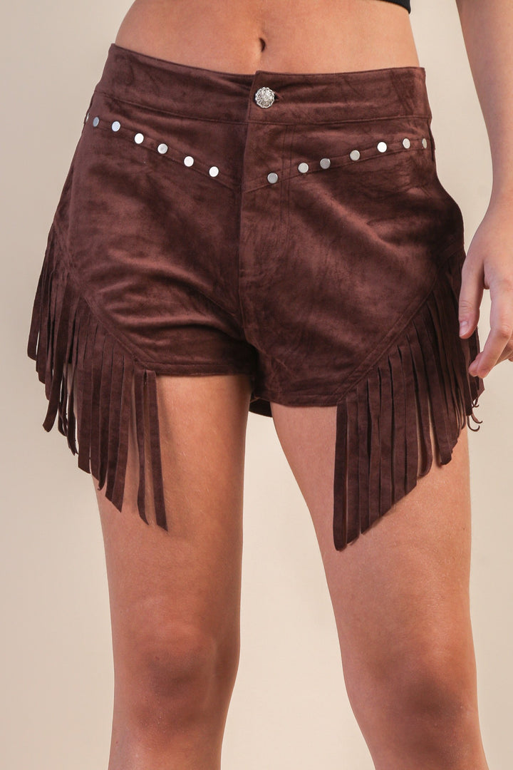 Very J Fringe Detail Suede Western Shorts