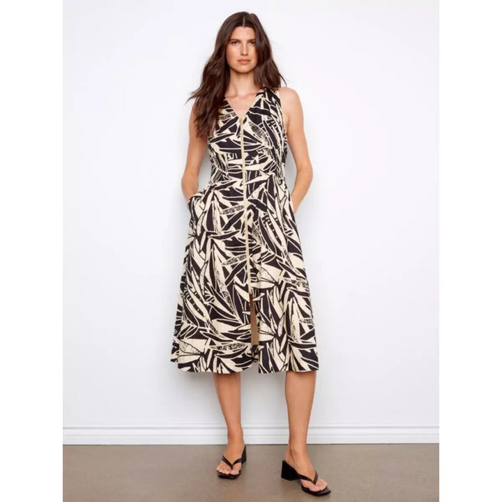 Charlie B Printed Cotton Voile Front-Zip Maxi Dress