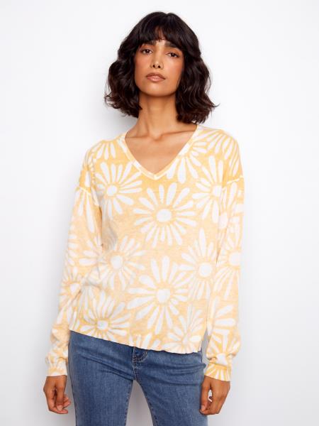 Charlie B Reversible Printed V-Neck Sweater