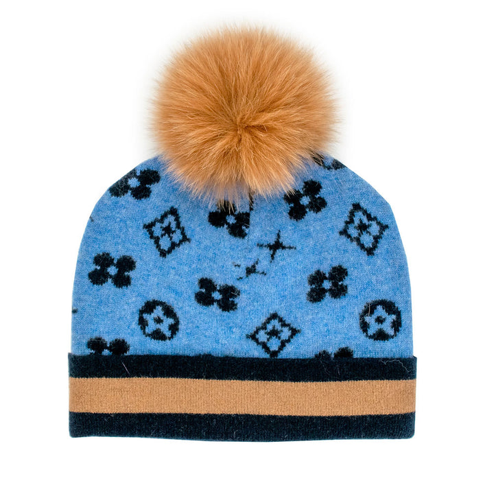 Mitchie's Matchings Monogram Pattern Hat With Fox Pom